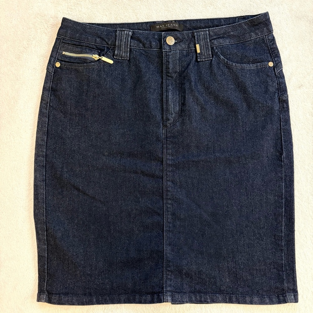 Max Jeans Dark Indigo Wash Stretch Denim Pencil Skirt with Zip Pocket Sz 6